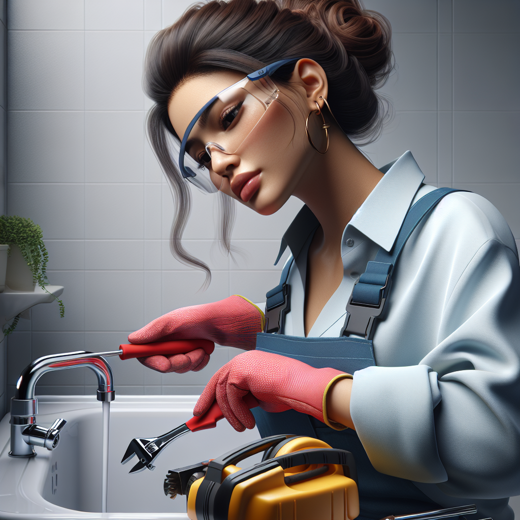 Realistic stock image of plumber fixing sink